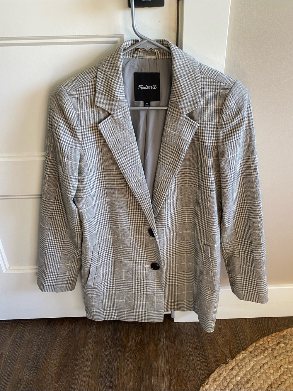 Madewell Light Gray Glen Plaid Blazer with Notch Lapel